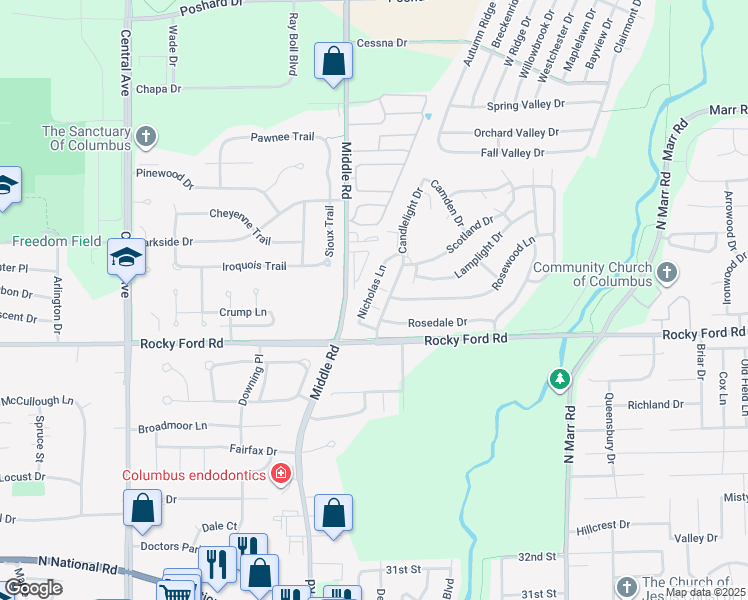 map of restaurants, bars, coffee shops, grocery stores, and more near 2612 Pavia Court in Columbus