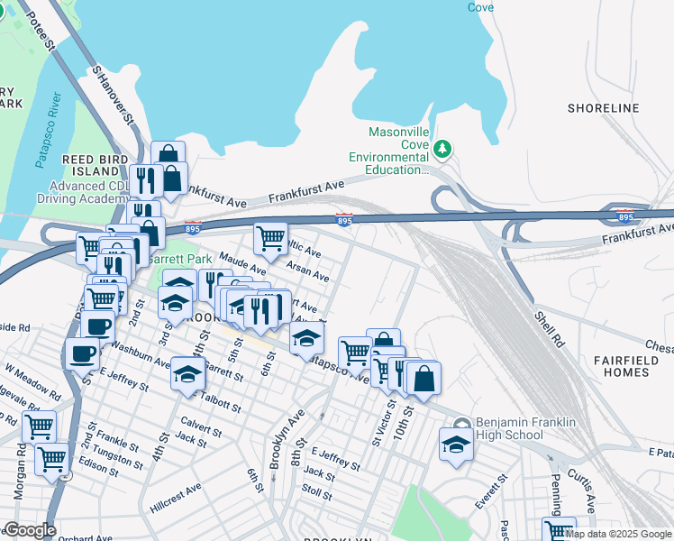 map of restaurants, bars, coffee shops, grocery stores, and more near 3426 7th Street in Baltimore