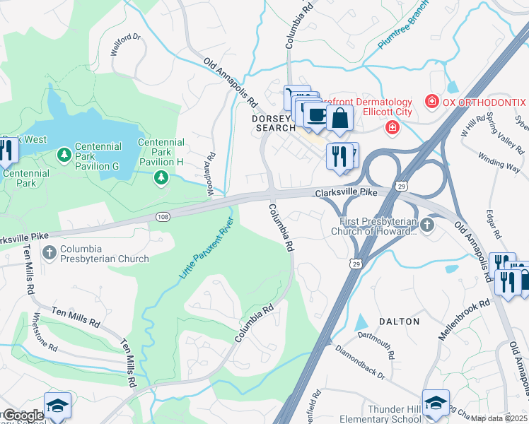 map of restaurants, bars, coffee shops, grocery stores, and more near 4906 Columbia Road in Columbia