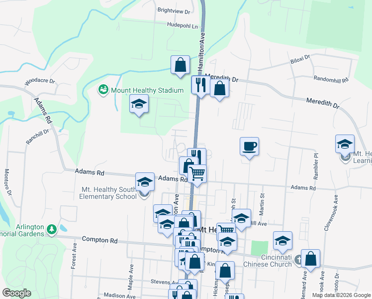 map of restaurants, bars, coffee shops, grocery stores, and more near 1 Main Street in Cincinnati