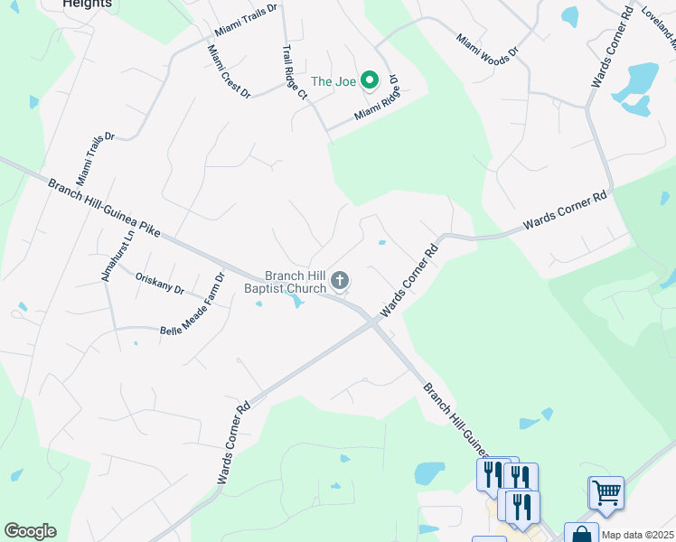 map of restaurants, bars, coffee shops, grocery stores, and more near 6526 Branch Hill-Guinea Pike in Loveland