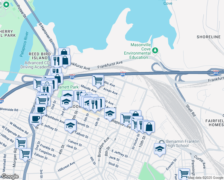 map of restaurants, bars, coffee shops, grocery stores, and more near 3437 6th Street in Baltimore
