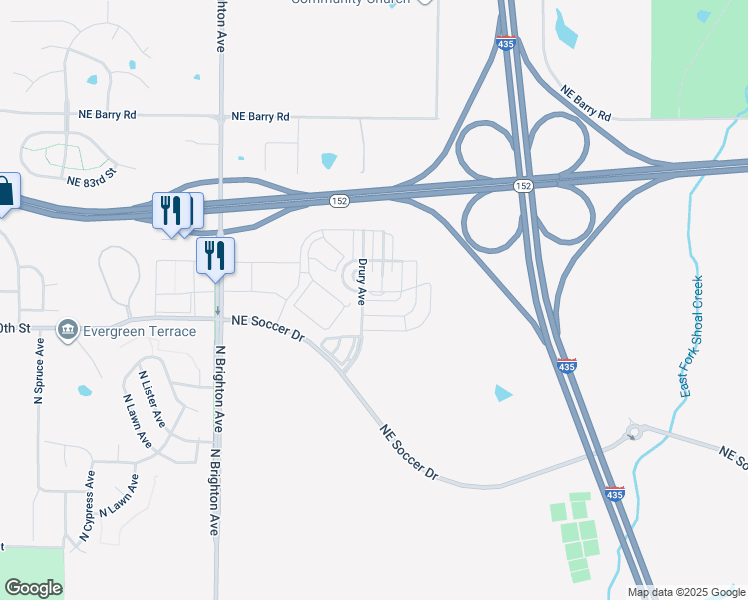 map of restaurants, bars, coffee shops, grocery stores, and more near 8107 North Oakley Avenue in Kansas City