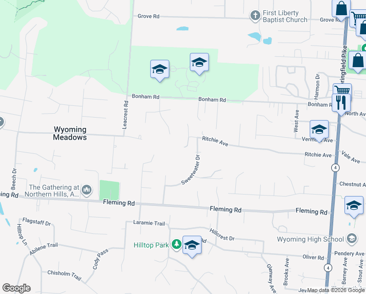map of restaurants, bars, coffee shops, grocery stores, and more near 310 Ritchie Avenue in Cincinnati