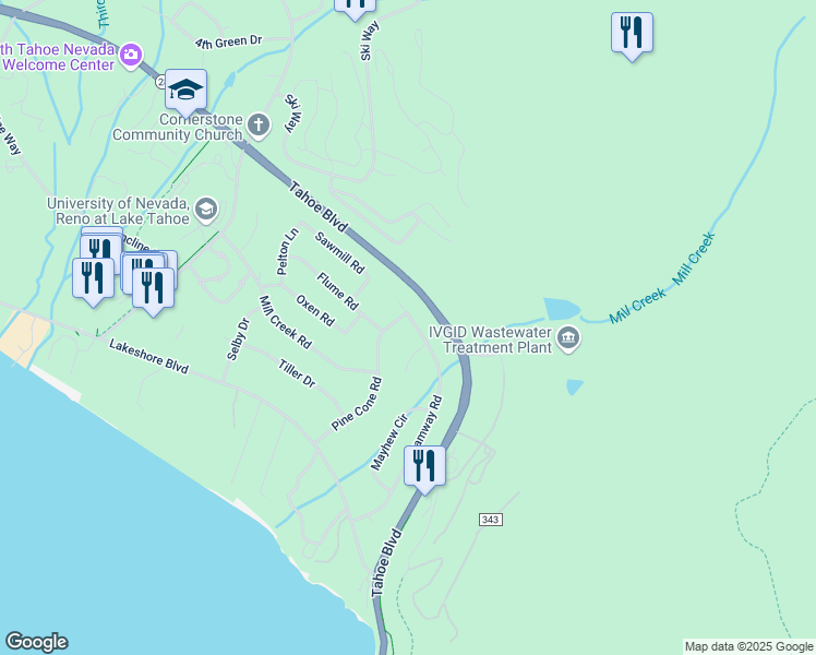 map of restaurants, bars, coffee shops, grocery stores, and more near 250 Pine Cone Road in Incline Village