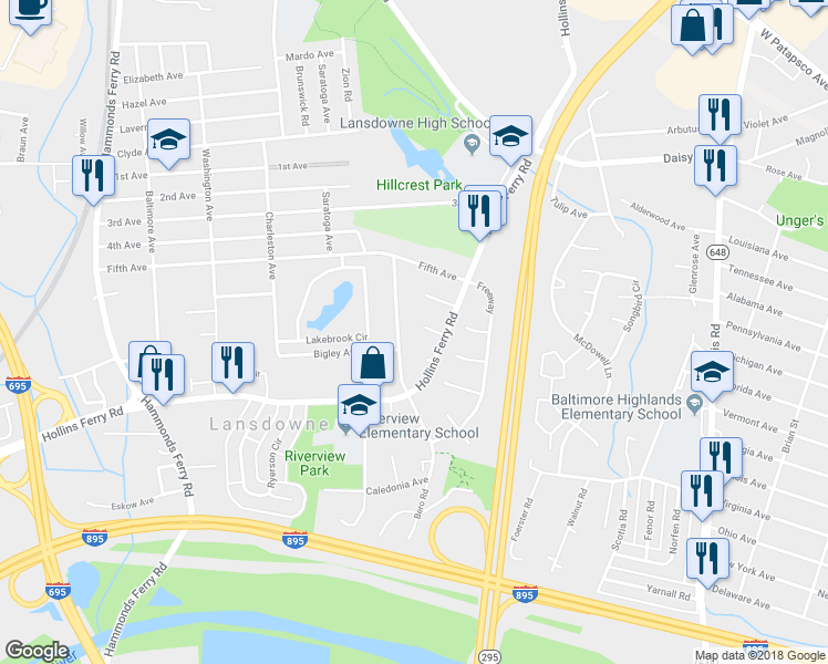 map of restaurants, bars, coffee shops, grocery stores, and more near 3089 Bero Road in Baltimore