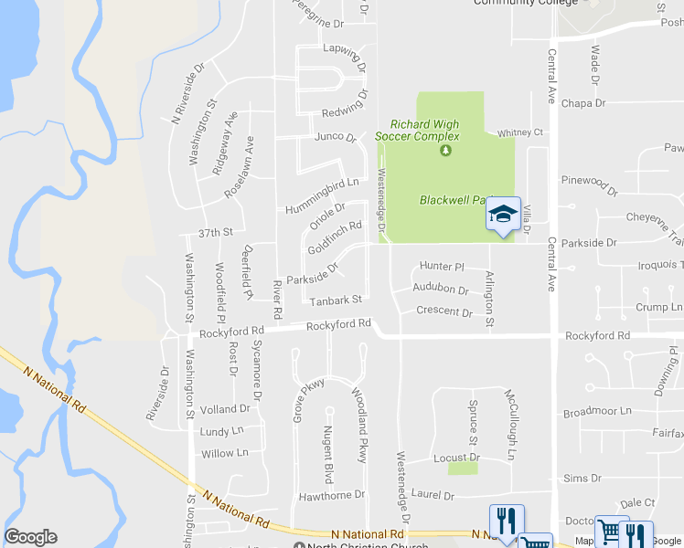 map of restaurants, bars, coffee shops, grocery stores, and more near 3537 Parkside Court in Columbus