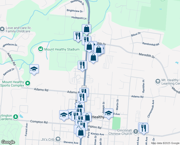 map of restaurants, bars, coffee shops, grocery stores, and more near 8028 Hamilton Avenue in Cincinnati