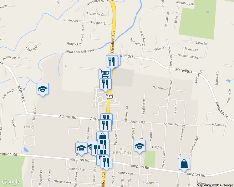 map of restaurants, bars, coffee shops, grocery stores, and more near 8028 Hamilton Avenue in Cincinnati
