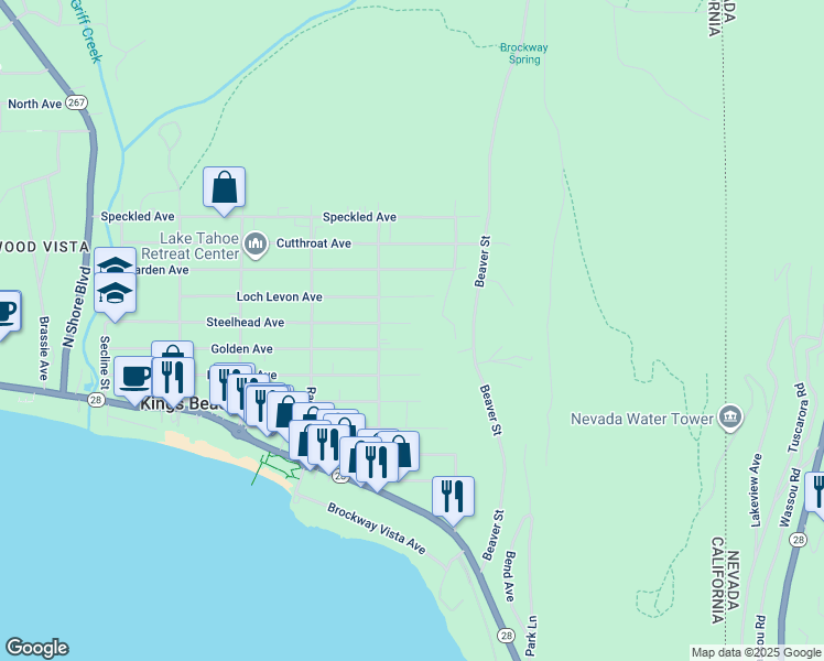 map of restaurants, bars, coffee shops, grocery stores, and more near 8782 Steelhead Avenue in Kings Beach