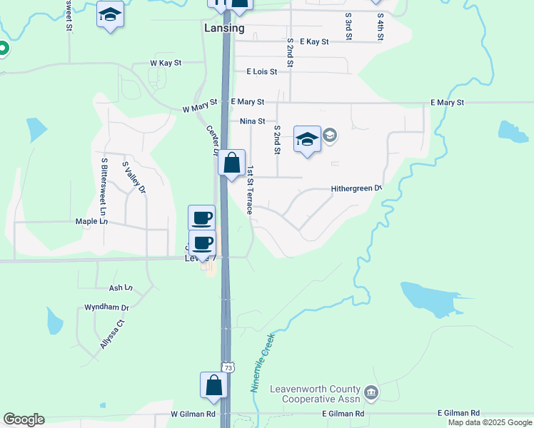 map of restaurants, bars, coffee shops, grocery stores, and more near 206 Fawn Valley Street in Lansing