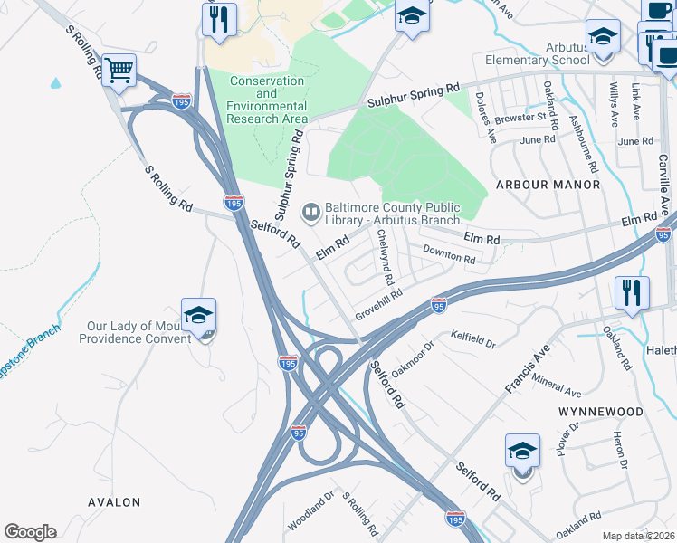 map of restaurants, bars, coffee shops, grocery stores, and more near 967 Stormont Circle in Arbutus