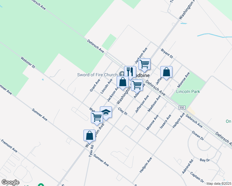 map of restaurants, bars, coffee shops, grocery stores, and more near 613 Jackson Avenue in Woodbine