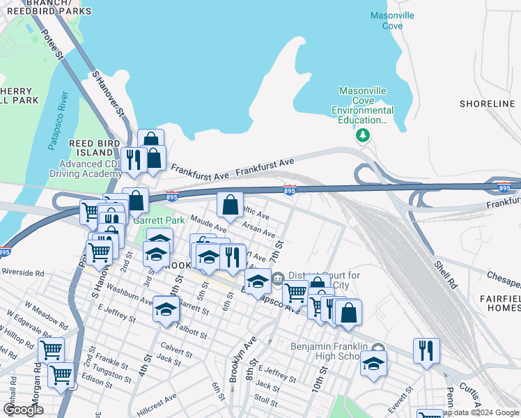map of restaurants, bars, coffee shops, grocery stores, and more near 3428 6th Street in Baltimore