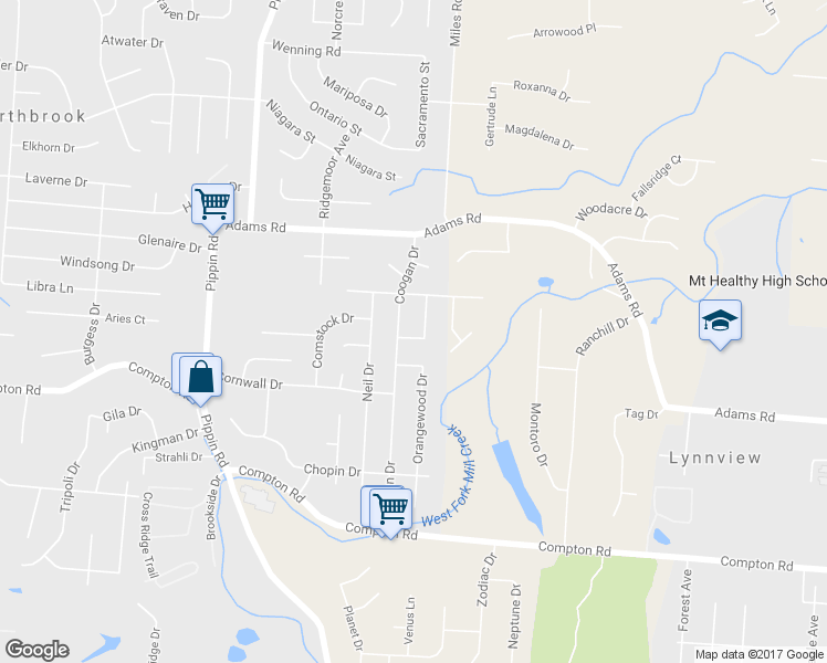 map of restaurants, bars, coffee shops, grocery stores, and more near 9315 Jericho Drive in Cincinnati