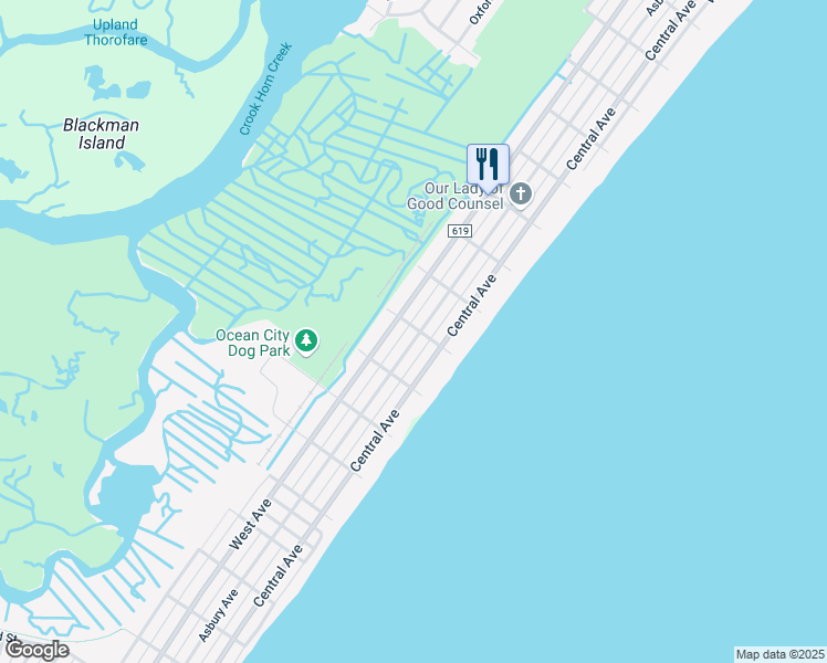 map of restaurants, bars, coffee shops, grocery stores, and more near 4300 Asbury Avenue in Ocean City