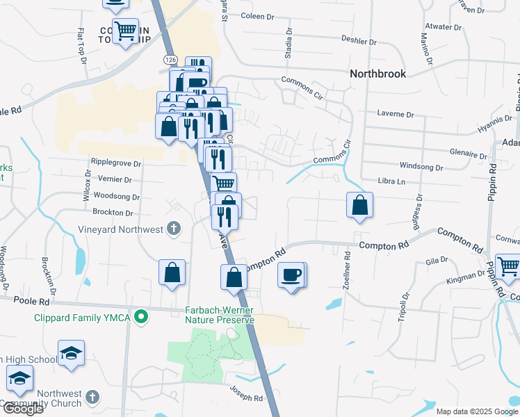 map of restaurants, bars, coffee shops, grocery stores, and more near 9324 Round Top in Cincinnati