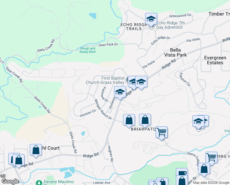 map of restaurants, bars, coffee shops, grocery stores, and more near 337 Vistamont Drive in Grass Valley
