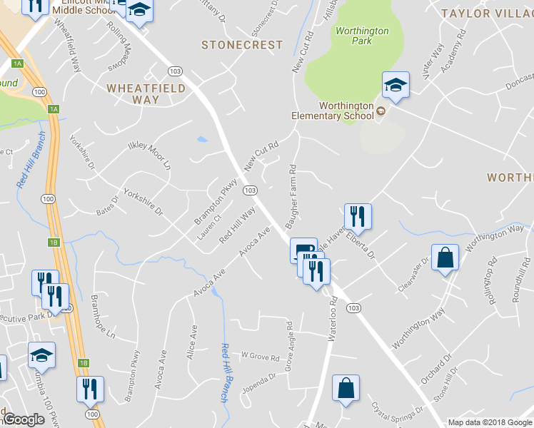 map of restaurants, bars, coffee shops, grocery stores, and more near 4769 Montgomery Road in Ellicott City