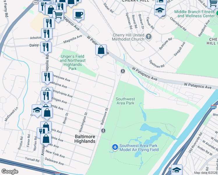 map of restaurants, bars, coffee shops, grocery stores, and more near 3023 Louisiana Avenue in Lansdowne