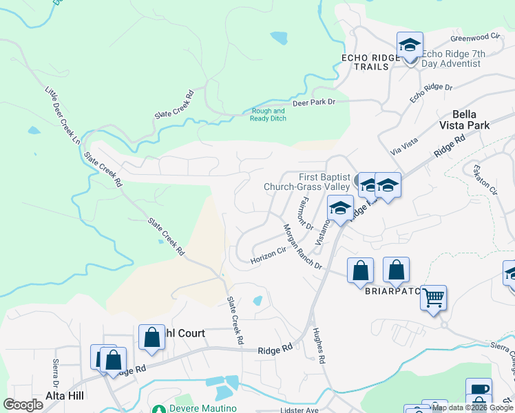 map of restaurants, bars, coffee shops, grocery stores, and more near 640 Morgan Ranch Dr in Grass Valley