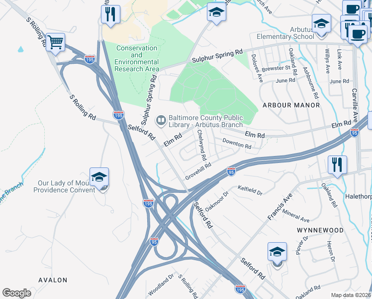 map of restaurants, bars, coffee shops, grocery stores, and more near 1000 Stormont Circle in Halethorpe