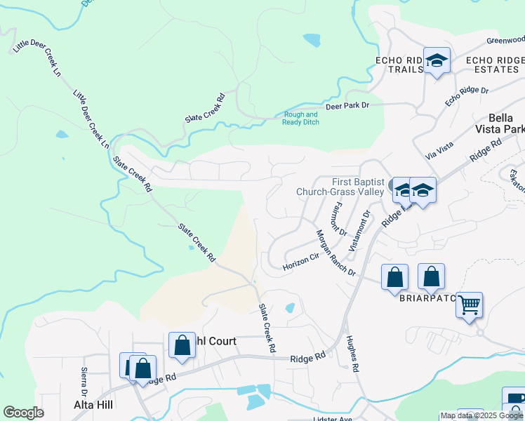 map of restaurants, bars, coffee shops, grocery stores, and more near 687 Morgan Ranch Drive in Grass Valley