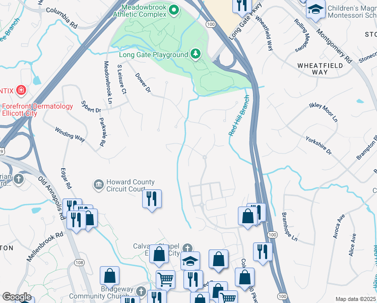 map of restaurants, bars, coffee shops, grocery stores, and more near 5200 Carson Court in Ellicott City