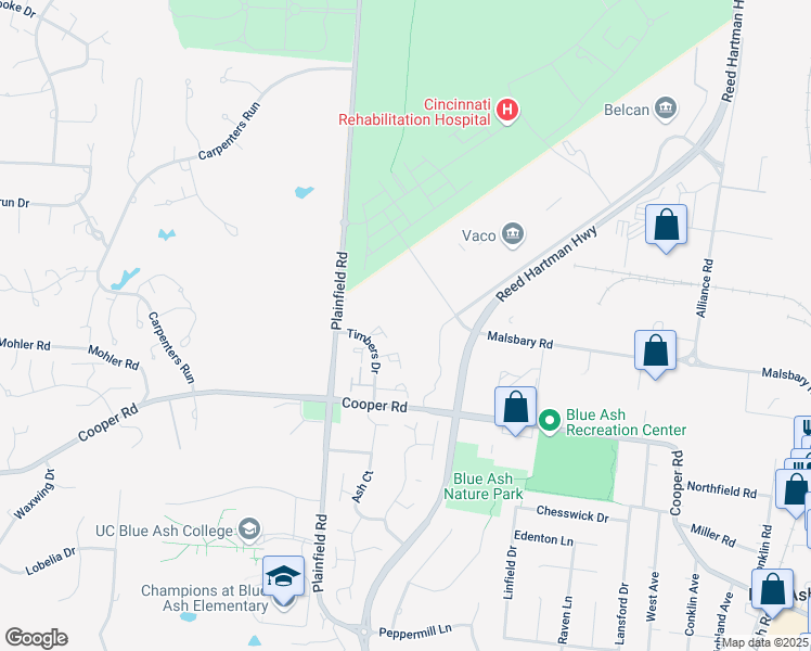 map of restaurants, bars, coffee shops, grocery stores, and more near 4225 Malsbary Rd in Cincinnati
