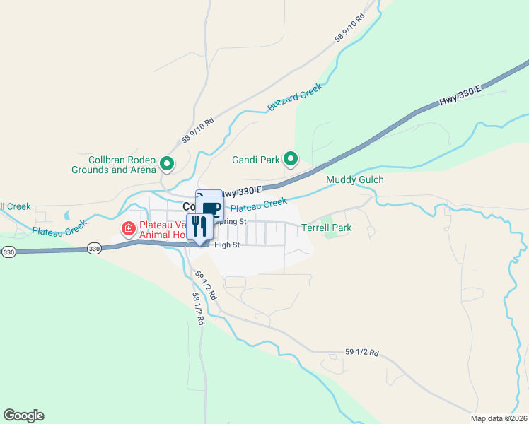 map of restaurants, bars, coffee shops, grocery stores, and more near 401 Spring Street in Collbran