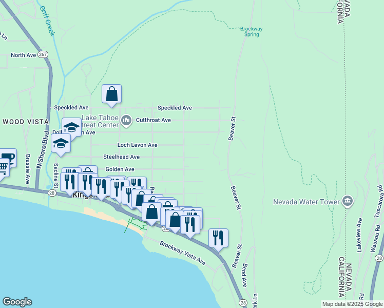 map of restaurants, bars, coffee shops, grocery stores, and more near 8782 Steelhead Avenue in Kings Beach
