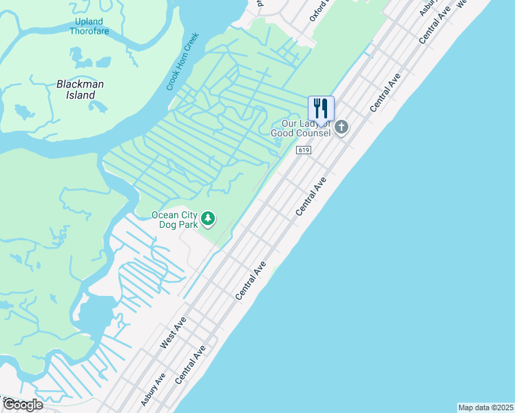 map of restaurants, bars, coffee shops, grocery stores, and more near 4316 West Avenue in Ocean City