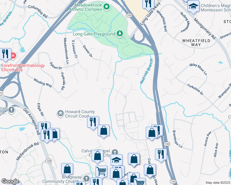 map of restaurants, bars, coffee shops, grocery stores, and more near 5200 Carson Court in Ellicott City
