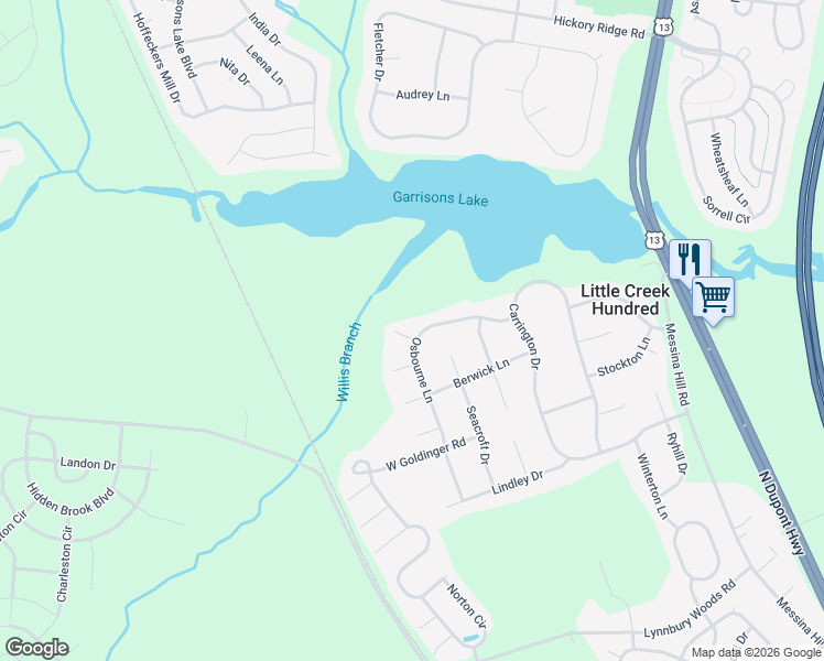 map of restaurants, bars, coffee shops, grocery stores, and more near 14 Bolton Court in Dover