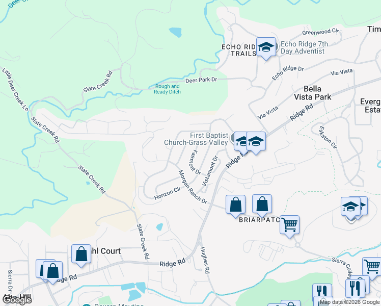 map of restaurants, bars, coffee shops, grocery stores, and more near 241 Fairmont Drive in Grass Valley