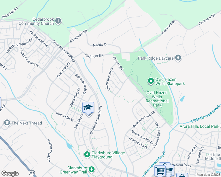 map of restaurants, bars, coffee shops, grocery stores, and more near 12344 Cherry Branch Drive in Clarksburg