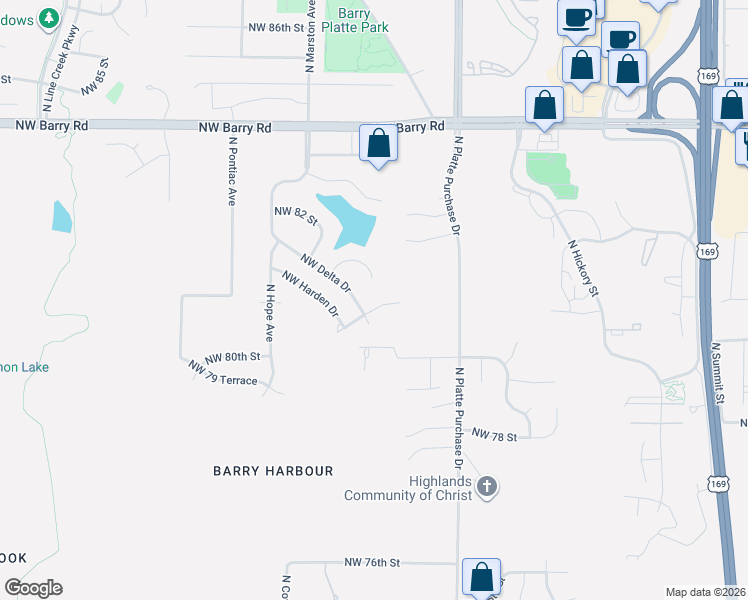 map of restaurants, bars, coffee shops, grocery stores, and more near 2101 Northwest 81 Street in Kansas City