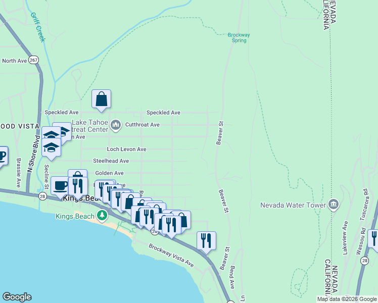 map of restaurants, bars, coffee shops, grocery stores, and more near 8778 Steelhead Avenue in Kings Beach