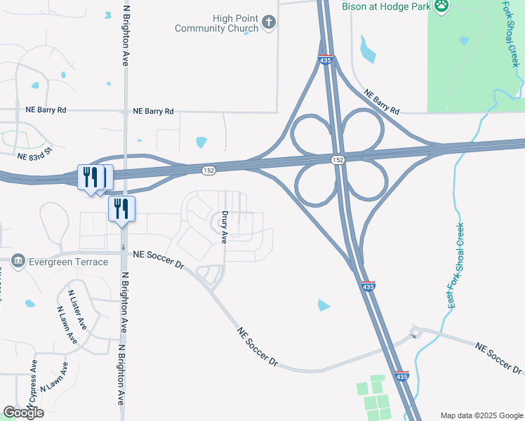 map of restaurants, bars, coffee shops, grocery stores, and more near 8121 Northeast 81st Terrace in Kansas City