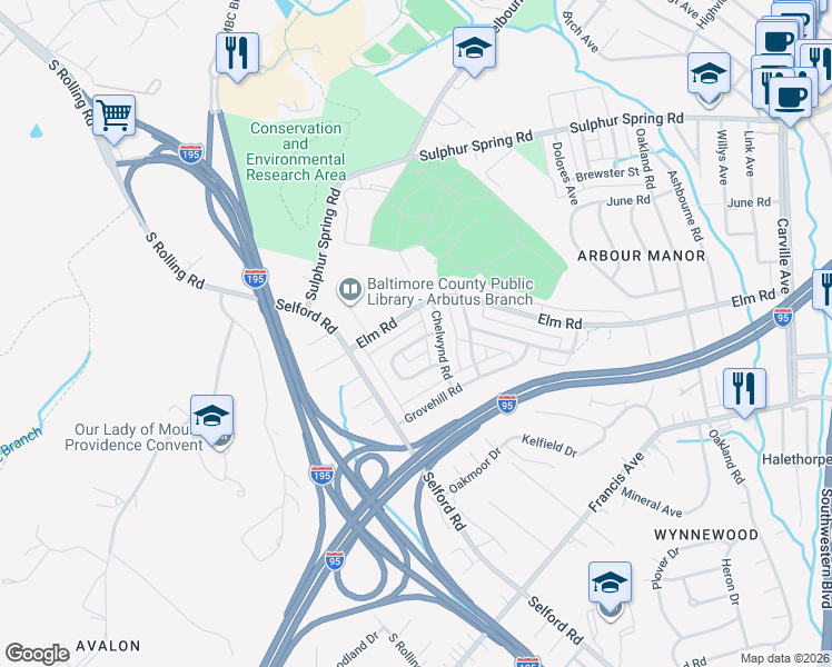 map of restaurants, bars, coffee shops, grocery stores, and more near 1015 Stormont Circle in Halethorpe