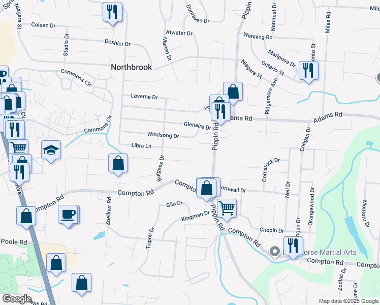 map of restaurants, bars, coffee shops, grocery stores, and more near 2917 Libra Lane in Cincinnati
