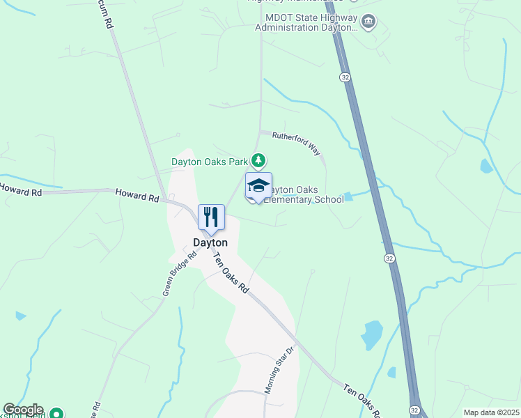 map of restaurants, bars, coffee shops, grocery stores, and more near 4691 Ten Oaks Road in Dayton