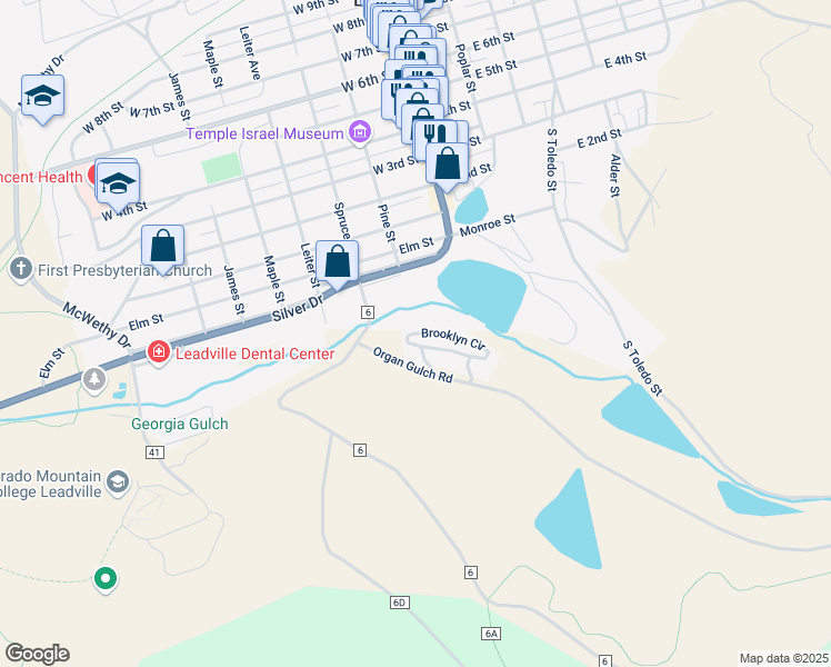map of restaurants, bars, coffee shops, grocery stores, and more near 102 Brooklyn Circle in Leadville
