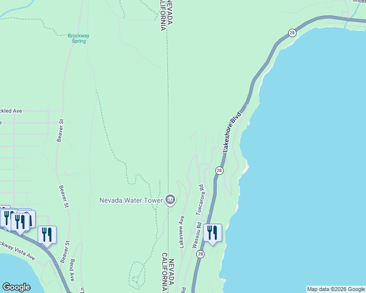 map of restaurants, bars, coffee shops, grocery stores, and more near 495 Tuscarora Road in Incline Village