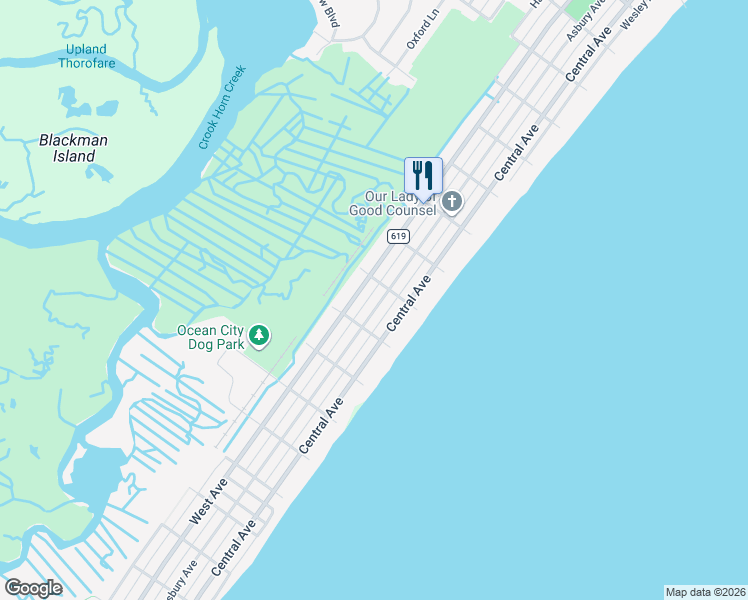 map of restaurants, bars, coffee shops, grocery stores, and more near 4162 Asbury Avenue in Ocean City
