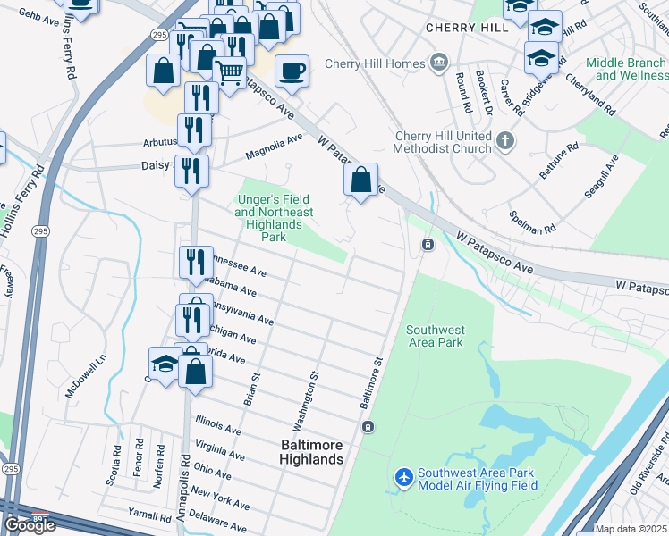 map of restaurants, bars, coffee shops, grocery stores, and more near 2926 Louisiana Avenue in Halethorpe