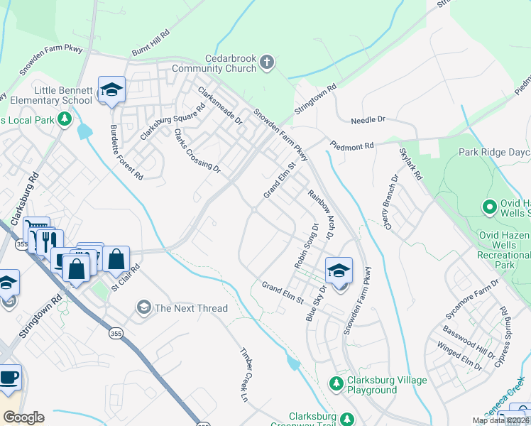 map of restaurants, bars, coffee shops, grocery stores, and more near 12647 Granite Rock Road in Clarksburg