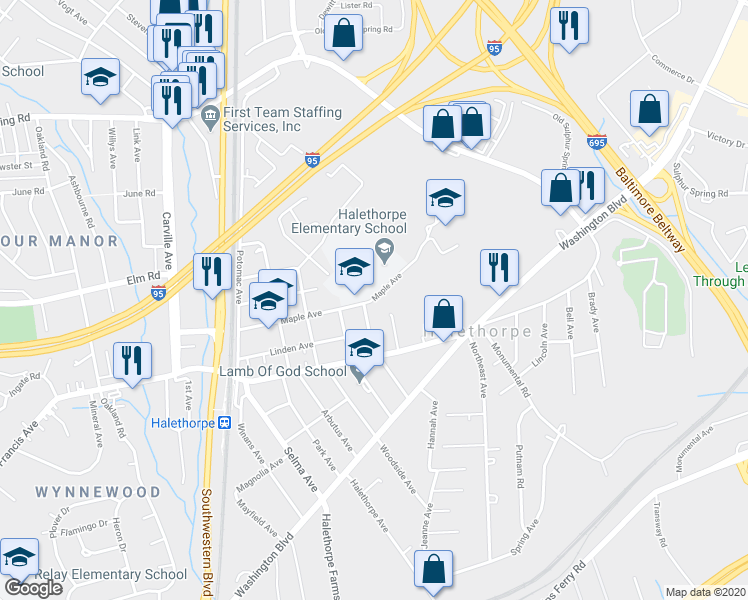 map of restaurants, bars, coffee shops, grocery stores, and more near 1617 Maple Avenue in Arbutus