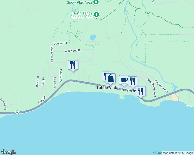 map of restaurants, bars, coffee shops, grocery stores, and more near 276 Anderson Road in Tahoe Vista