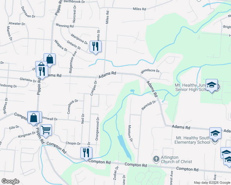 map of restaurants, bars, coffee shops, grocery stores, and more near 2312 Garrison Drive in Cincinnati